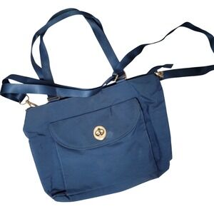 Baggallini Blue Nylon Convertible Backpack Tote Bag Gold Hardware Turnlock
